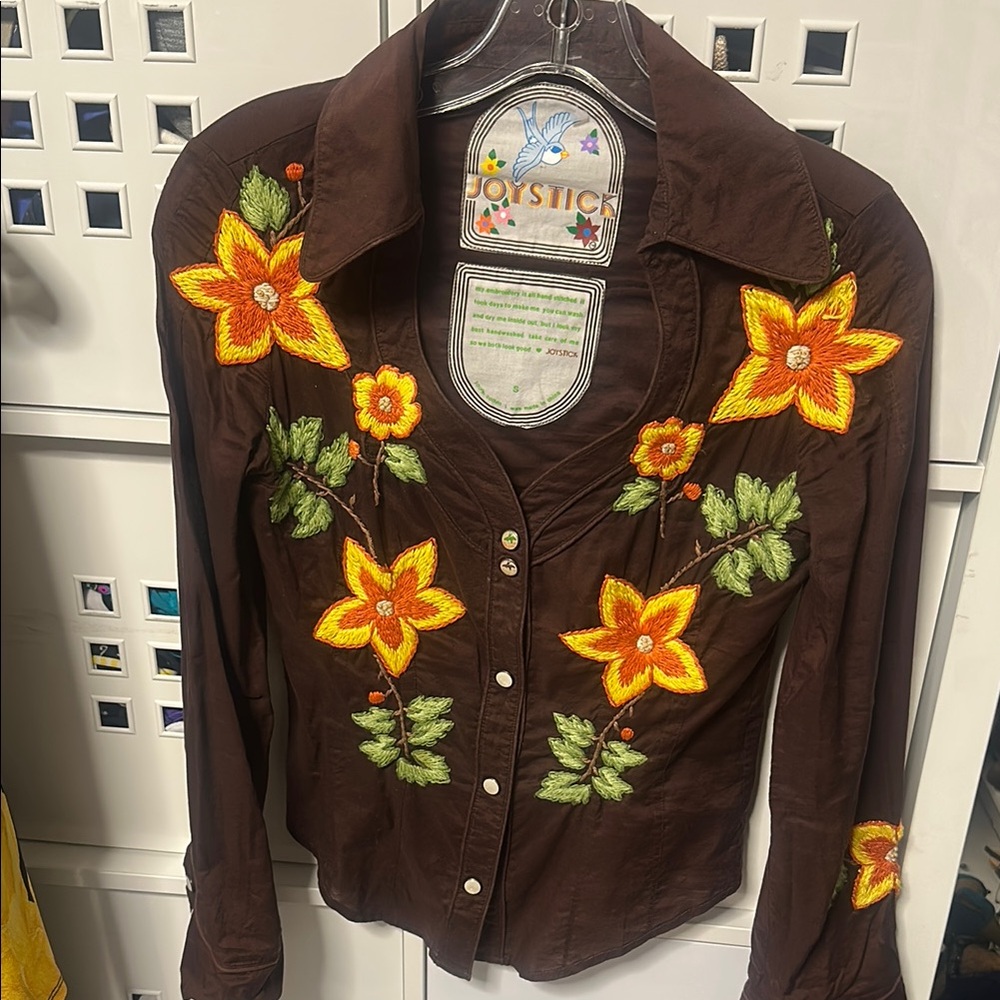 Joystick Brown Floral Hand Embroidered Shirt